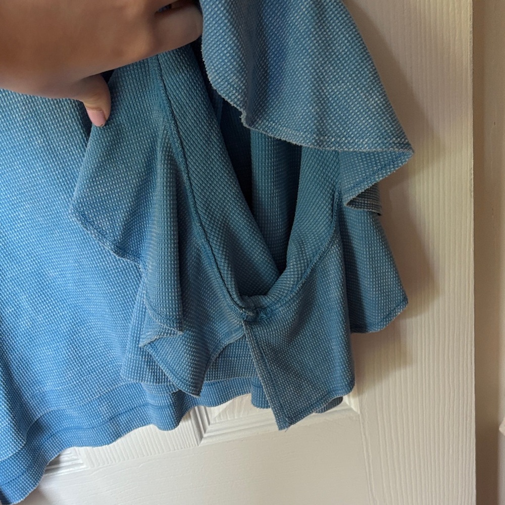Blue Ruffle Sleeve Top- Altar’d State - Picture 4 of 7